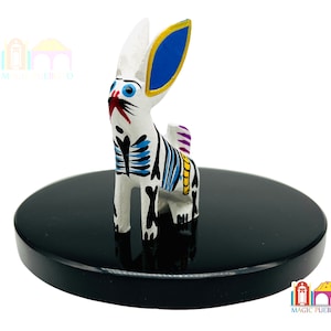 Mini White RabbitS standing skeleton Alebrije, Wood Carved Alebrije, Hand Painted Alebrije