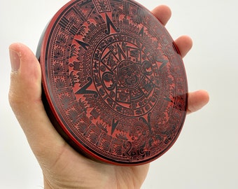 4” Aztec Calendar Black Obsidian Mirror, the Sun Stone, the