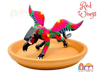 Black Winged-Jaguar Alebrije, Wood Carved Alebrije