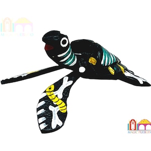 Mini Black Skeleton Turtle Alebrije, Wood Carved Alebrije, Hand Painted Alebrije
