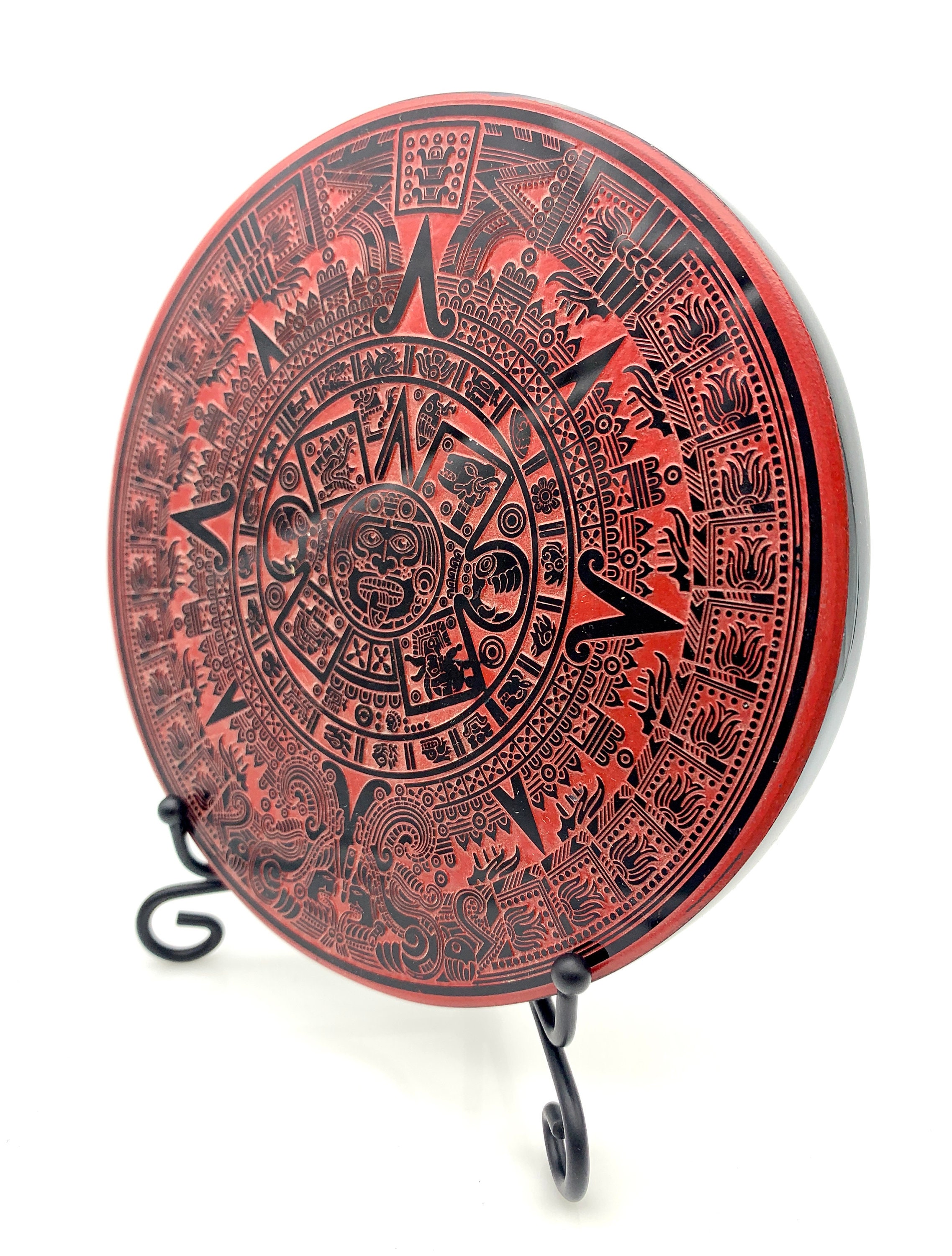 【YUDAI】アルニカ サンドストーン 4” Aztec Calendar Black Obsidian Mirror, the Sun Stone, the