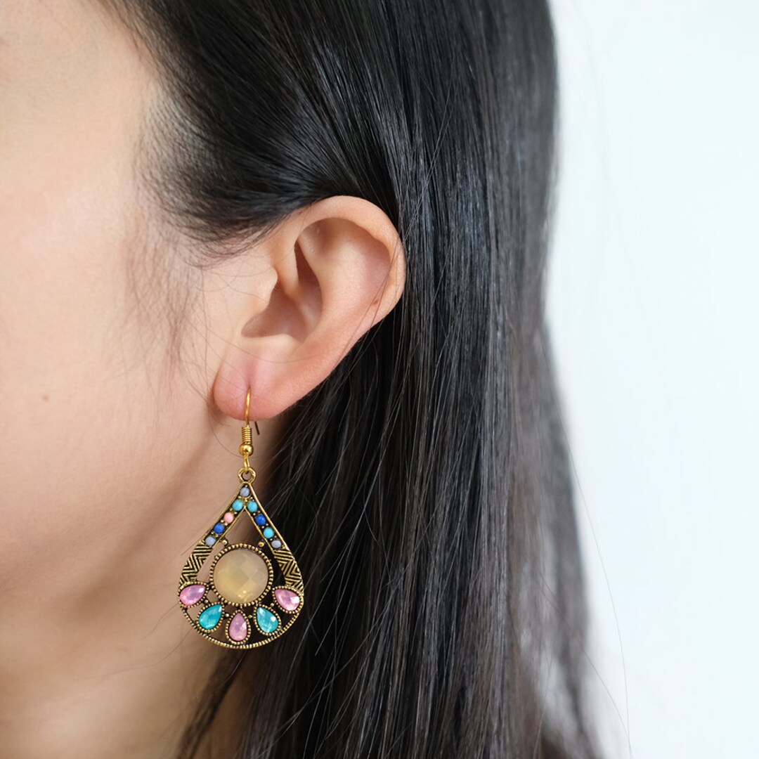 Boho Tear Drop Earring Vintage Stone Earring Bohemian - Etsy