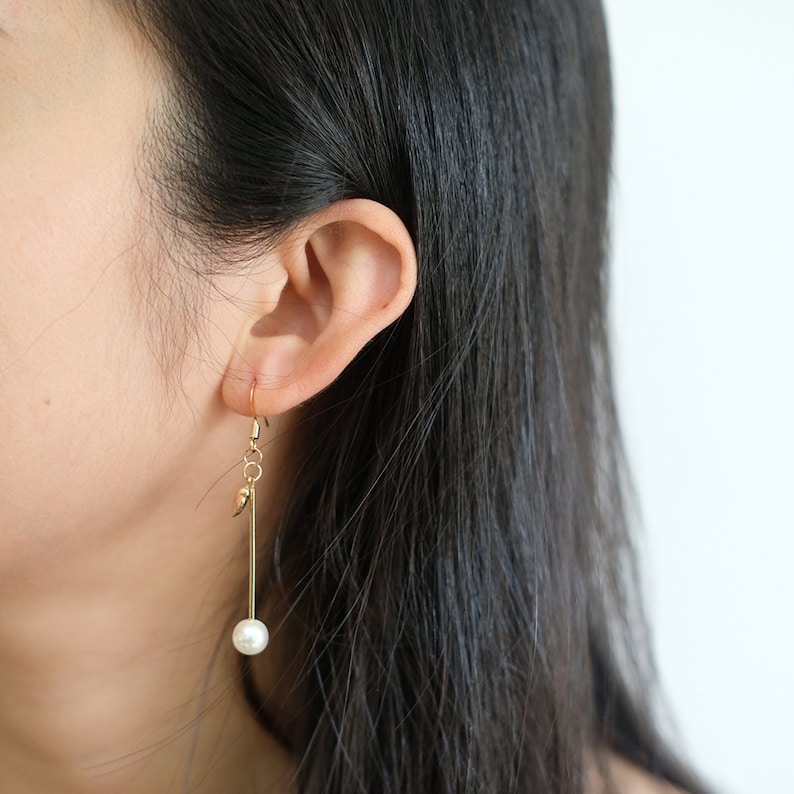Pearl and Shell Drop Earring \u00b7 14K Gold Plated Dangling Earring \u00b7 Trendy Golden Hook Earring \u00b7 Chic Statement Earring