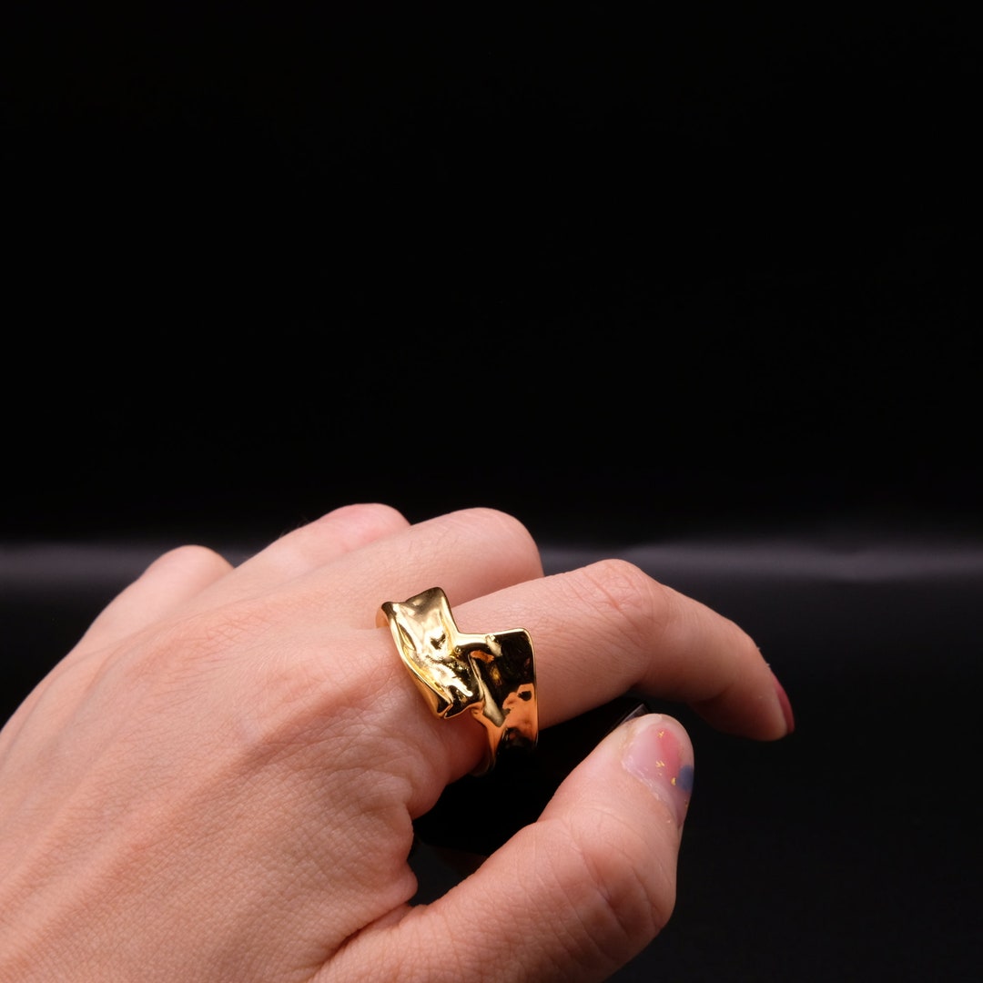 18K Gold Adjustable Statement Ring Handmade Minimalism Ring Thick Band