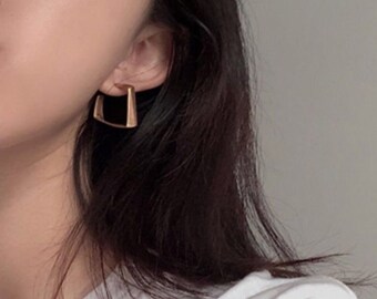 Matte Rose Gold Square Drop Earrings · Post Earring · Gold Post Earring · Chic Minimalist Earring · Vintage Earring · Geometric Earring