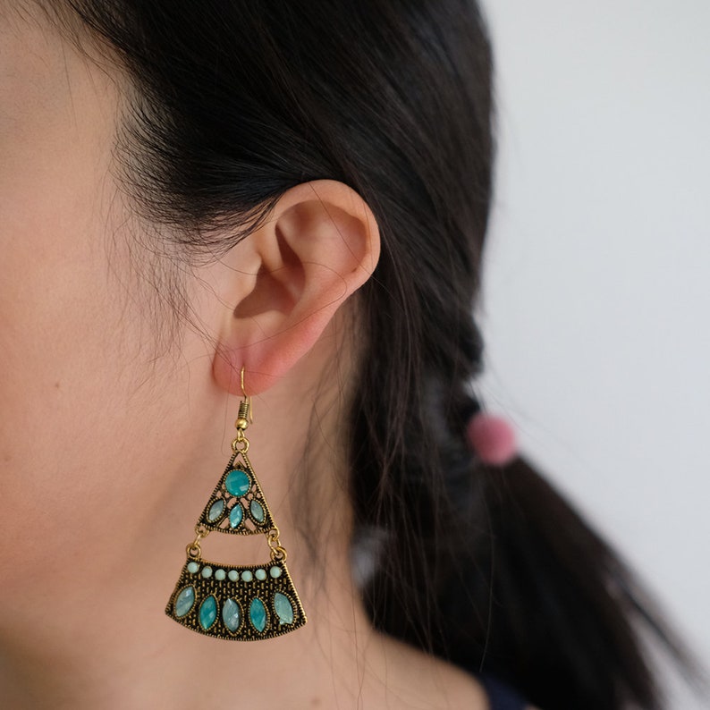 Coneshaped Drop Dangling Earring Boho Stone Earring Etsy
