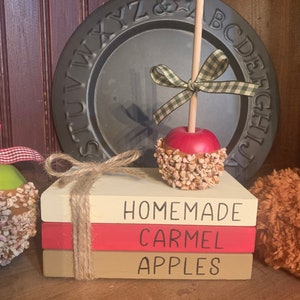 Fall bookstack. Fall tier tray book stack. Homemade caramel apple bookstack. Shelf sitter. Book bundle with fake caramel apple.