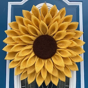 Poly burlap sunflower wreath, Sunflower, Wreaths, Burlap, Sunflower, Wreaths. Spring summer fall wreath.