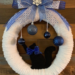 Winter cat playful Christmas Wreath