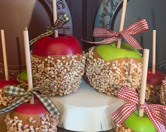 Faux Caramel apples tiered tray Decour fall autumn