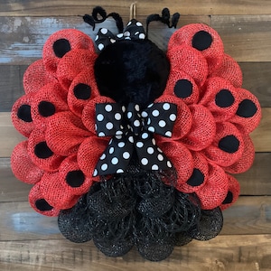 Beautiful lady bug poly burlap wreath