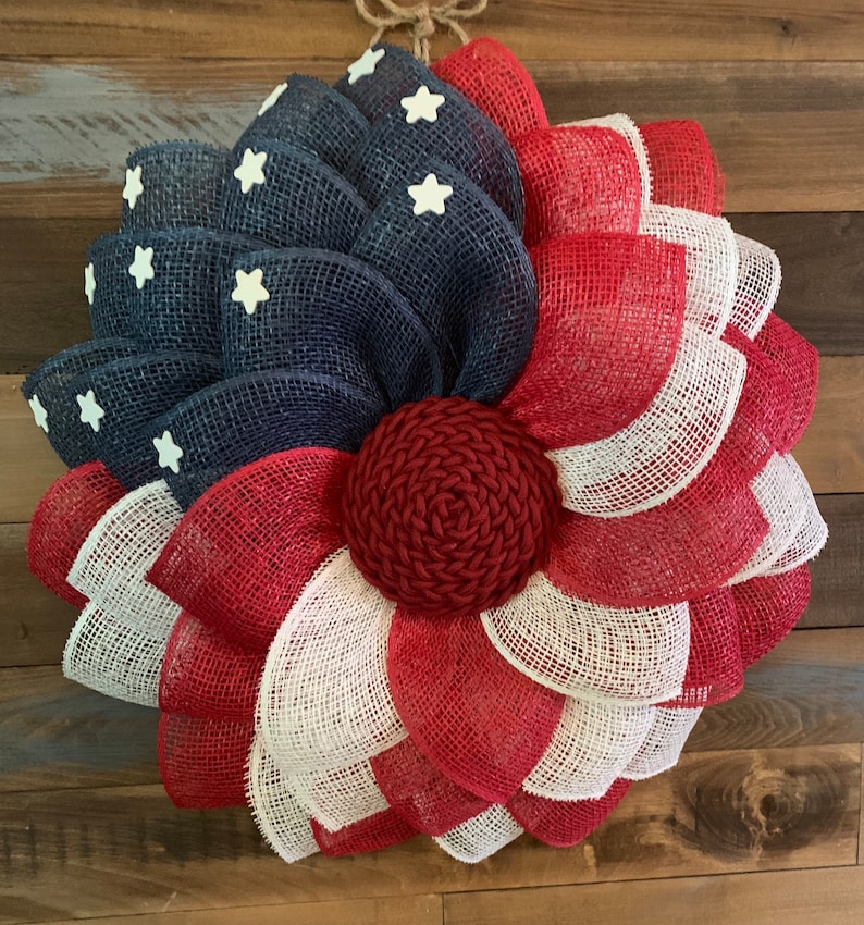 Patriotic American Flag Fourth of July Flower Wreath - Etsy