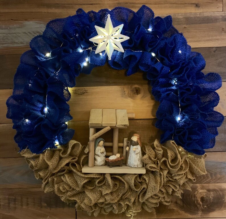 Nativity Scene Wreath Religious Christmas Wreath Baby Jesus Etsy
