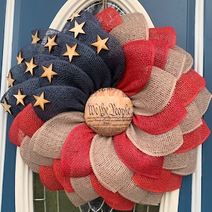 Fourth of July Wreath, patriotic wreath, red white and blue wreath, flower wreath, sunflower wreath. Americana Wreath. Flag wreath.
