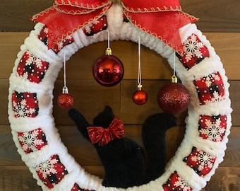 Cats winter Christmas front door wreath With ribbon.