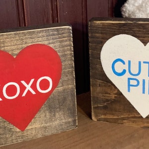 Valentines conversation hearts. Wood conversation heart blocks. Conversation hearts