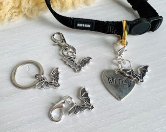 Collar Charms | “BAT WITCH” | Witch and Bats Spooky Cat and Dog Collar Charms | Pet Collar Accessories | Clip On Pet Collar Charm