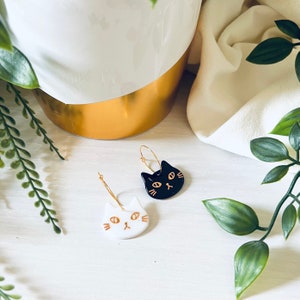 Mismatch Cat Hoop Earrings | “MEOW OR NEVER” | Gold Plated Hoops | Cat Lover Jewelry | Pet Earrings | Cute Cat Earrings