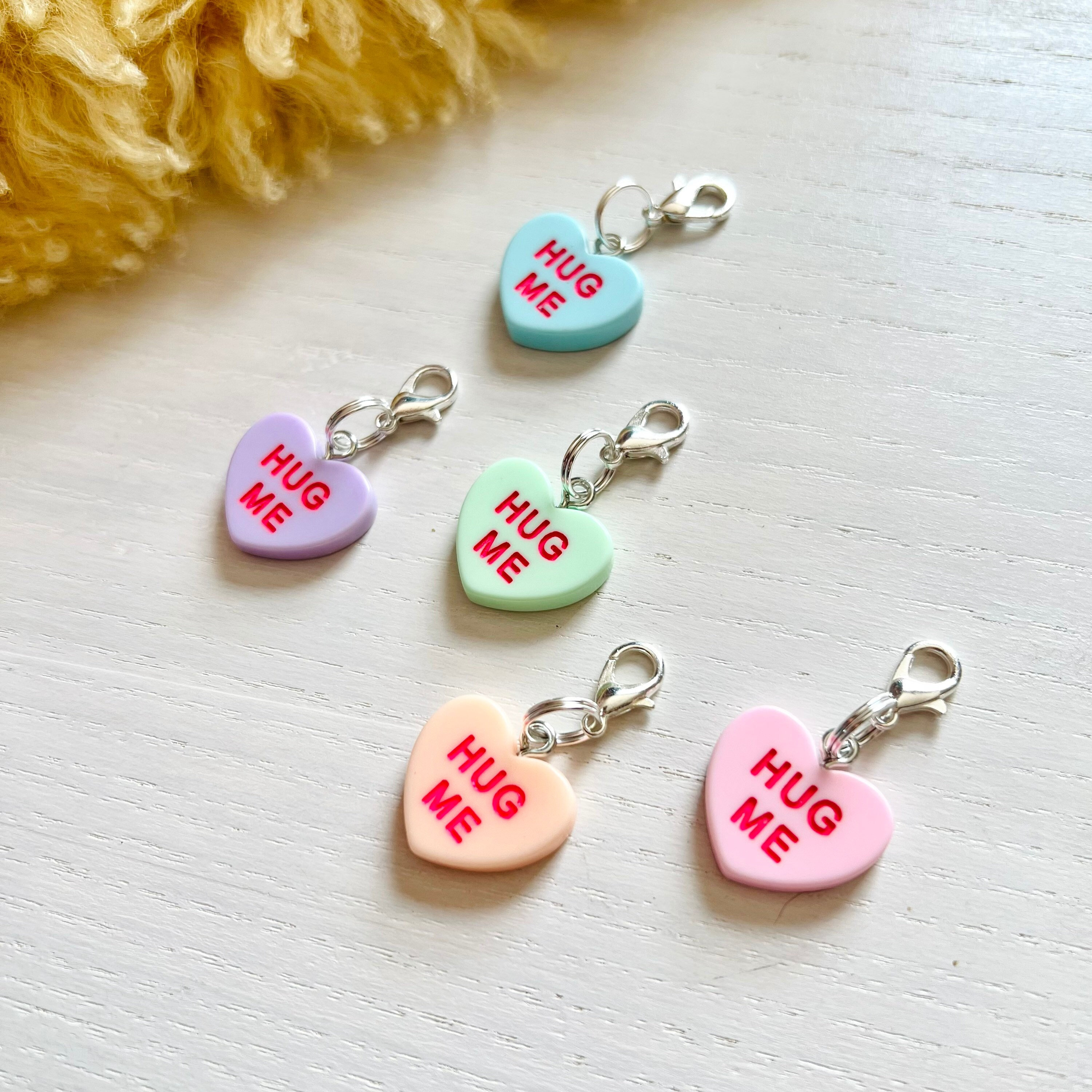 Collar Charms | “HUG ME” | Candy Heart Cat and Dog Collar Charms | Pet Collar Accessories | Clip On Pet Collar Charm