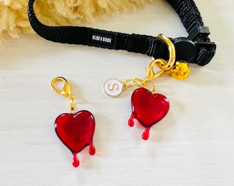 Custom Collar Charm | “BLEEDING HEART” | Cat and Dog Chunky Heart Collar Charms | Pet Collar Accessories | Clip On Pet Collar Charm