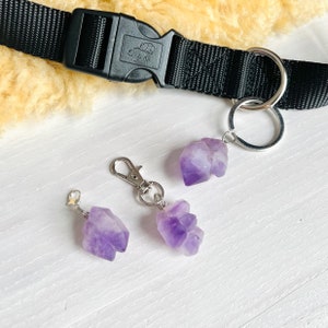 Simple Amethyst Nugget Collar Charm Calm & Soothe Cat and Dog Collar Charms Pet Collar Accessories Clip On Pet Collar Charm image 1