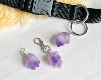Simple Amethyst Nugget Collar Charm | Calm & Soothe | Cat and Dog Collar Charms | Pet Collar Accessories | Clip On Pet Collar Charm