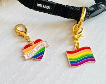 LGBTQ Collar Charms | “LOVE WINS” | Gay Pride Rainbow Flag Cat and Dog Collar Charms | Pet Collar Accessories | Clip On Pet Collar Charm