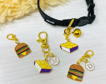 Custom Collar Charms | Burger & Chicken Nuggets with Custom Letter | Cute Cat or Dog Collar Charms | Kawaii Pet Collar Accessories