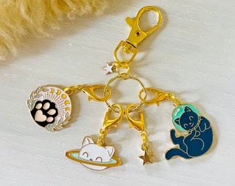 Deluxe Stitch Marker with Clasp / MEOW-TER SPACE / Knitting and Crochet Marker Set / Craft and Cat Lover Gift Idea /