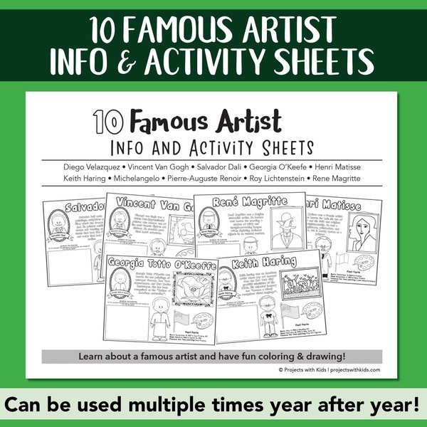 10 Famous Artists Info & Activity Sheets