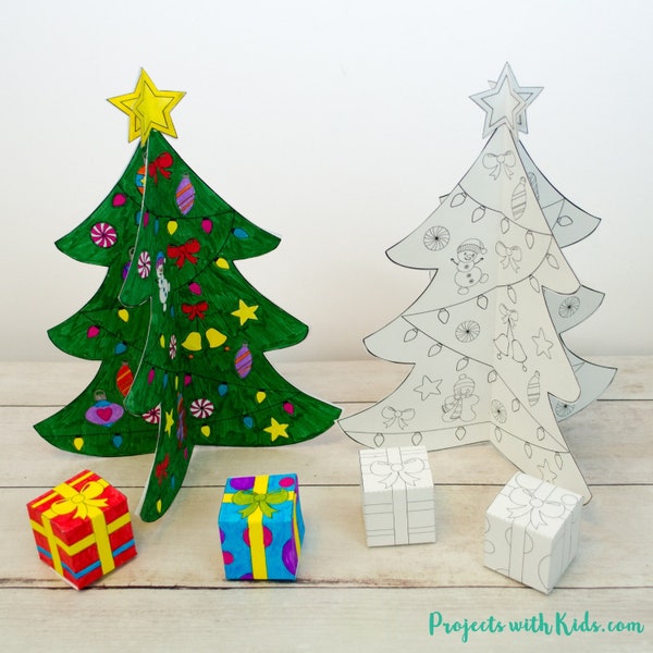 Christmas tree papercraft PRINTABLE, kids craft, 3D printable Christmas tree activity, pretend play