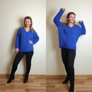Vintage Esprit Knitted Cotton Electric Blue Jumper Long Sleeve Casual Sweater Blue Colour Pullover size M Medium