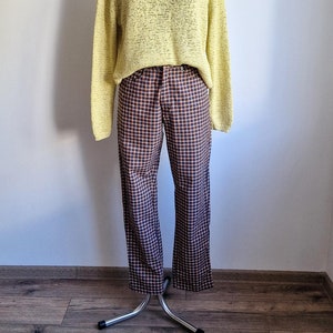 Vintage Plaid Pants Blue Yellow Red Colours High Waisted Cotton Trousers Size Small
