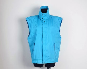 Vintage Blue Ski Vest, Unisex Padded Snowboard Sportswear