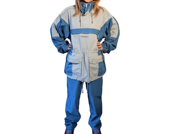 Vintage Two-Piece Tracksuit, Blue & Gray Windbreaker, Retro Sportswear