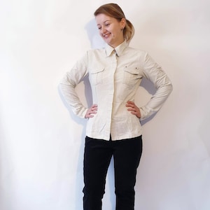 Vintage Gas Corduroy Shirt Off White Colour Long Sleeve Country Cowboy Style Dirty White Color Collared Shirt size S Small