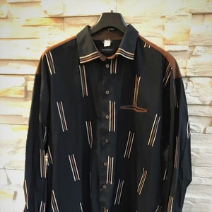 Vintage black brown mens shirt from Blue Monday Cowboy style Hipster Hippie style Long Sleeve size L / XL