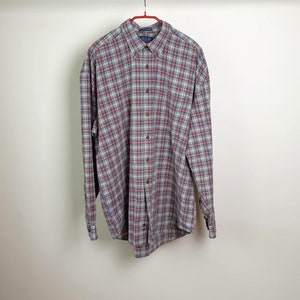 Vintage Plaid Men's Cotton Shirt Grey, Red and Blue Colours Regular Long Sleeve Shirt from L.O.G.G. Size Xl 43-44