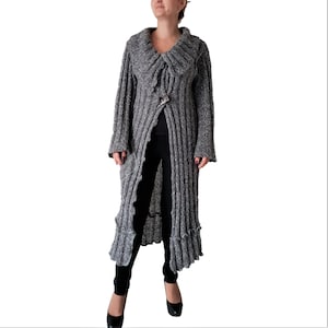 Vintage womens gray long sleeve knit cardigan boho hippie ethnic style