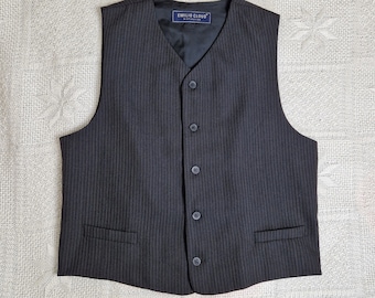 Vintage Mens Striped Vest Black Colour, Wool Waistcoat L Size, Classy Look