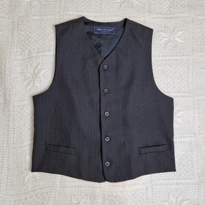 Vintage Mens Striped Vest Black Colour, Wool Waistcoat L Size, Classy Look
