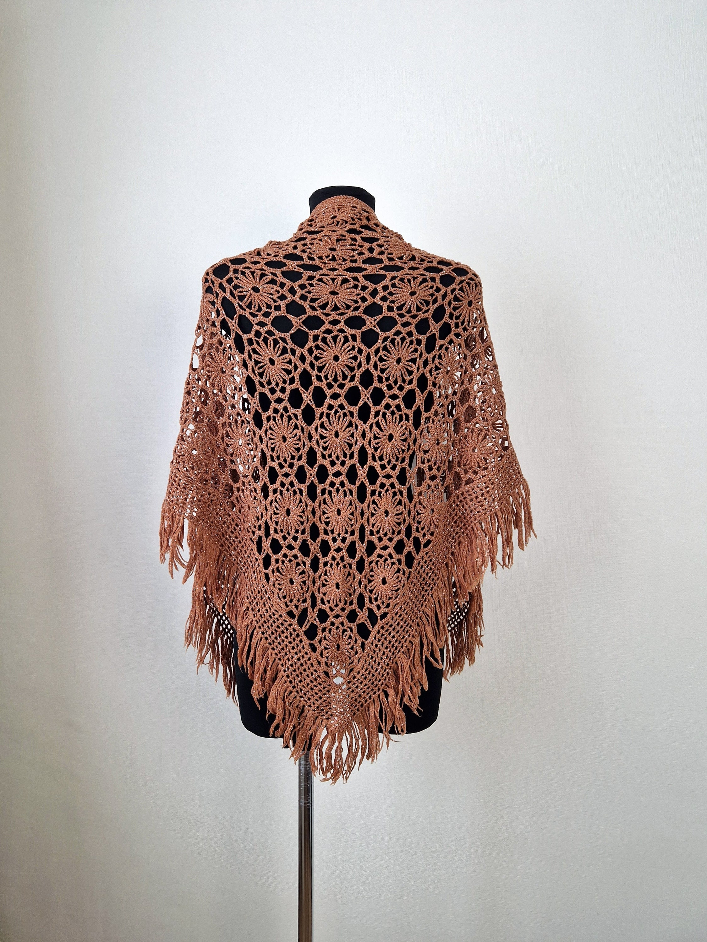 Women's Vintage Black Large Crochet Scarf Shawl