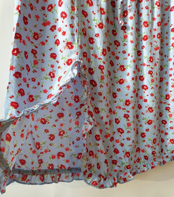 Vintage Womens Floral Print Skirt Sky Blue and Re… - image 8