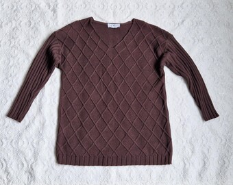 Vintage Cotton Men's Sweater Brown Colour Knit Pullover Long Sleeve Casual Jumper Size Medium