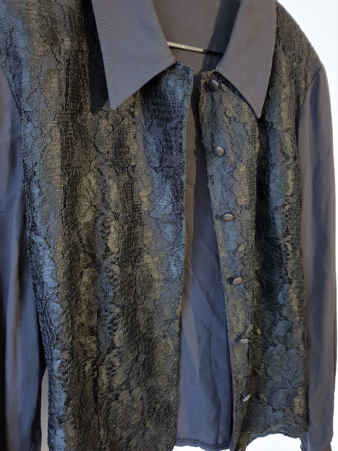 Black Lace Vintage Womens Shirt Long Sleeve Blouse Buttoned Etsy España