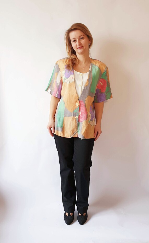 Vintage Multicolor Blouse 2 in 1 Shirt and Jacket 