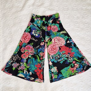 Vintage Wide Women&#39;s Culottes Floral Print Trousers/Skirt MultiColour Loose Culotte Pants Size S Small