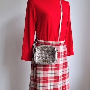 Vintage Elliott Lucca Metallic Woven Messenger Bag Bronze Silver Colour Small Size  Genuine Leather Crossbody Bag