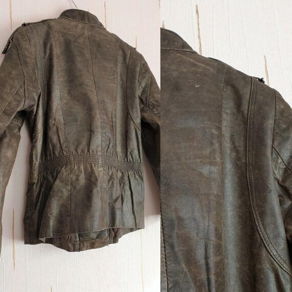 Real Leather Vintage Biker Jacket Womens Washed B… - image 8
