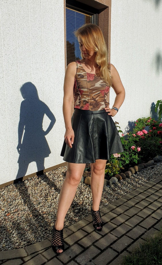 Black PU Leather Skirt Womens Circle Mini Skirt Vi
